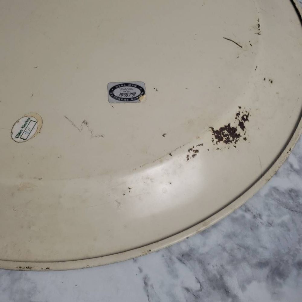 Vintage Nashco Tan and Floral Rustic Round Tray - Picture 10 of 13